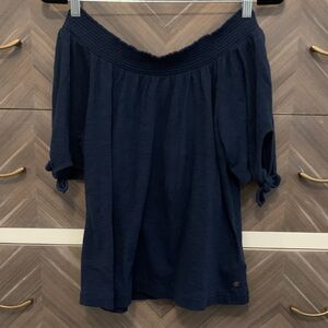 Roxy 100% cotton Navy Off-Shoulder soft smocked Top